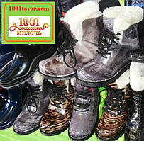 Гумові жіночі чобітки на шнурках з невеликим каблучком