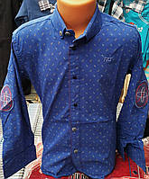 Стильная стрейчевая рубашка для мальчика 6-14 лет (ярко синяя1703) (пр. Турция)