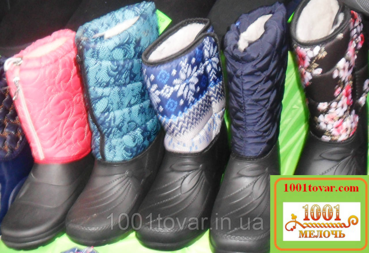 Гумові чобітки-дутики підліткові, жіночі шкіряні на хутрі (чоботи, черевики), фото 1