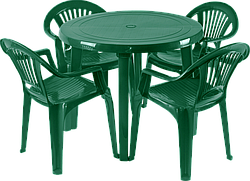 Пластикові меблі, стіл круглий і 4 стільці "Луч" Зелений