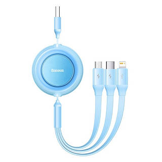 Кабель Baseus Bright Mirror 2 Series Retractable 3-in-1 Fast Charging Data Cable USB to M+L+C 3.5A 1.1m Sky Blue .Shop#7.