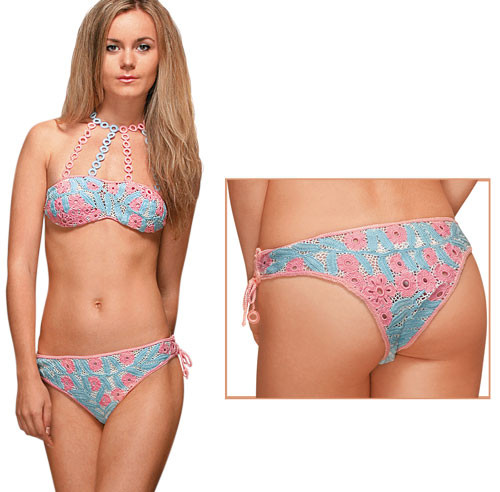 Купальник рожево-блакитний в'язаний роздільний