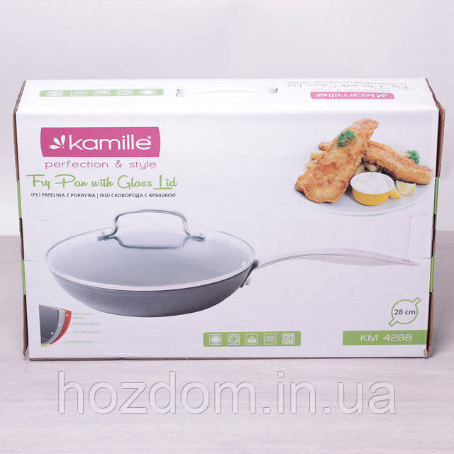 Сковорода Kamille 28см с тефлоновым покрытием и крышкой - фото 7 - id-p500930518