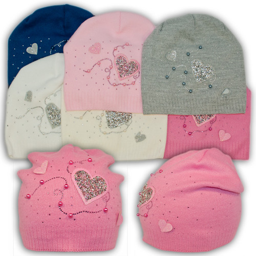 В'язана шапка із сердечками, для дівчинки, B37, фото 1
