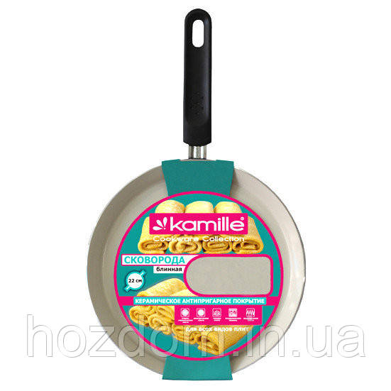 Сковорода для млинців Kamille 22 см із керамічним покриттям, фото 1