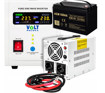 Аварийный комплект Volt Polska SINUS PRO 800 E 12/230V 500/800W + Аккумулятор VOLT AGM VRLA 100Ah 12V