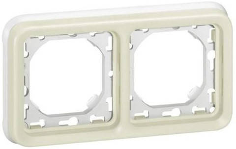 Суппорт с рамкой для встроенного монтажа Legrand Plexo, 2 поста, горизонтальная установка, белый