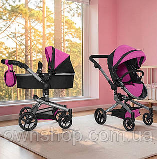 Коляска для ляльки із сумкою 9695 Carrello малинова, max висота ручки 80 см