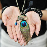 Модна підвіска прикраса на ланцюжку "Павлін", колір антична бронза, фото 3