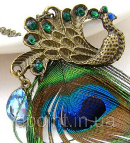 Модна підвіска прикраса на ланцюжку "Павлін", колір антична бронза, фото 1