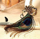 Модна підвіска прикраса на ланцюжку "Павлін", колір антична бронза, фото 2