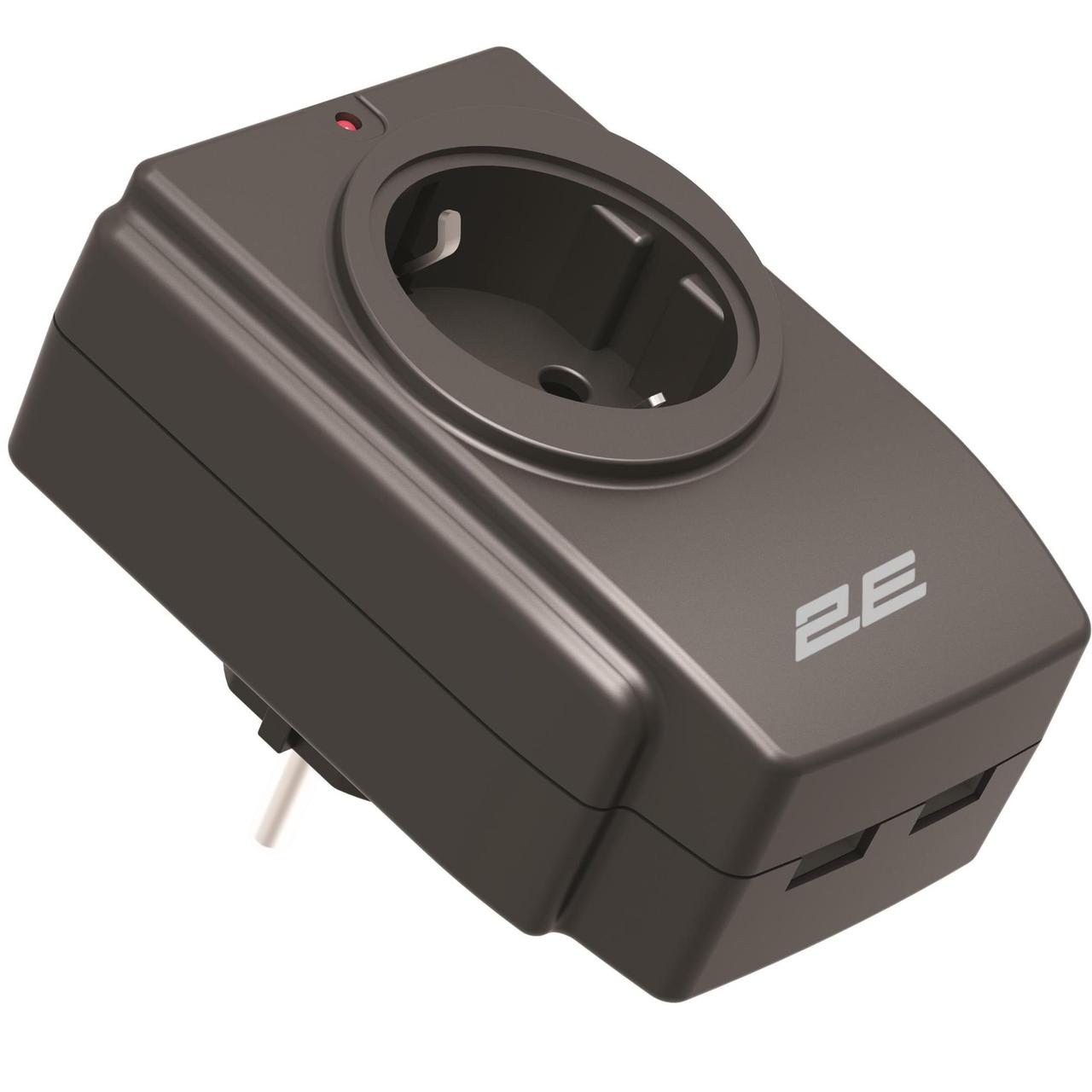 Сетевой адаптер 2E 1xТип F, 16A, 2xUSB-A, черный (2E-AD120U) (i759026), фото 1