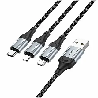 Кабель USB 3 в 1 Lightning Micro-USB Type-C 1м 2,4А HOCO X102 черный для зарядки и передачи данных