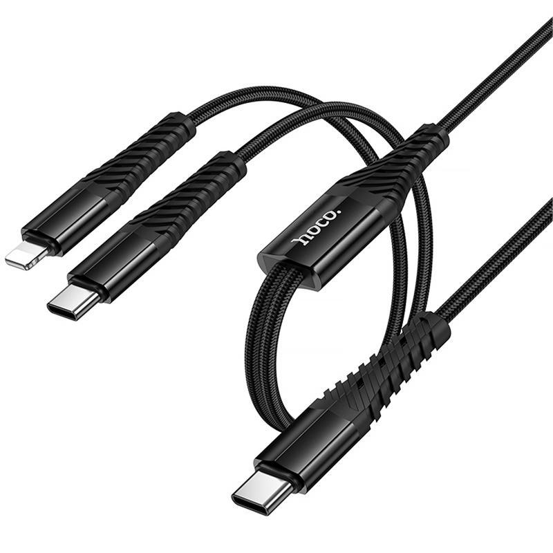 Дата кабель Hoco X123 Victory 2in1 Type-C to Lightning/Type-C 3A (1m) Black, фото 1