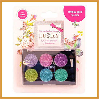 Дитячі крем-тіні для повік з блискітками, набір з 6 синіх та блакитних відтінків з аплікатором для макіяжу дівчаток