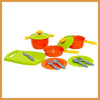 Ігровий набір посуду для дітей, пластикова дитяча кухня ТехноК, посуд для ігор у сітці, 14 предметів