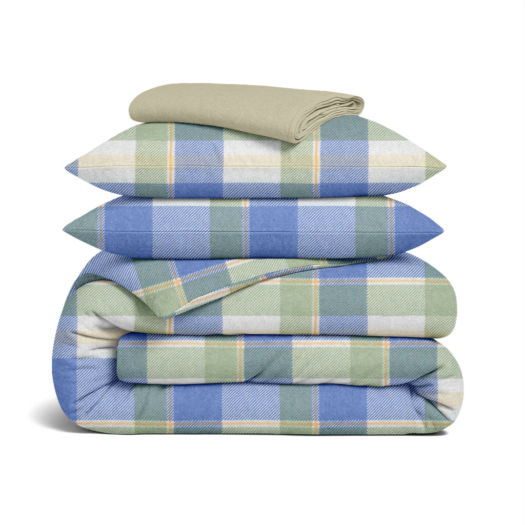 Евро постельное белье фланель с простыней на резинке OCEAN TARTAN 5215836
