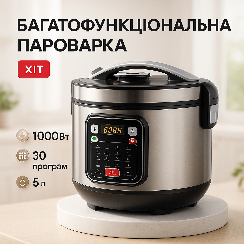 Мультиварка 30 программ Crownberg CB-5528 5л 1000Вт электронное управление с дисплеем и функцией скороварки NY-35, фото 1