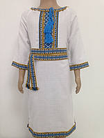 Плаття для дівчинки з жовто-блакитний орнамент білий льон