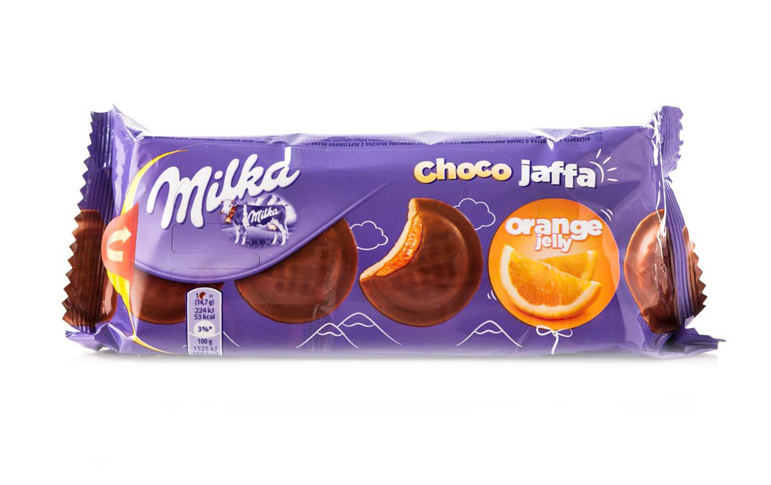 Бісквіт Milka Choco Jaffa Orange Jelly (милка з апельсиновим джемом), 150 г, фото 1