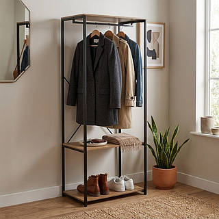 Напольная вешалка стойка для одежды 167х60х40.4см, Коричневый / Вешалка с полками / Вешалка для одежды в прихожую