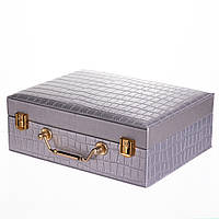 Шкатулка для украшений из эко кожи 19 отделений с зеркалом 23.5×14×8 см Серый HP-5-20G