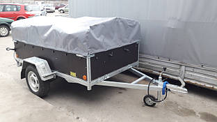 Причіп бортовий односний фанерний 2 м х 1,3 м, дуги, тент. Без гальм.