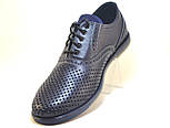 Літні туфлі чоловічі шкіряні сині з перфорацією Rosso Avangard Romano pelle traforata nera, фото 4