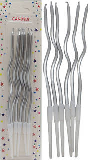 Свеча для торта спиралька серебро 15,5см 6шт.(15*50)