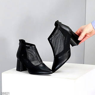 Ефектні чорні літні ботильйони сітка на стійких підборах