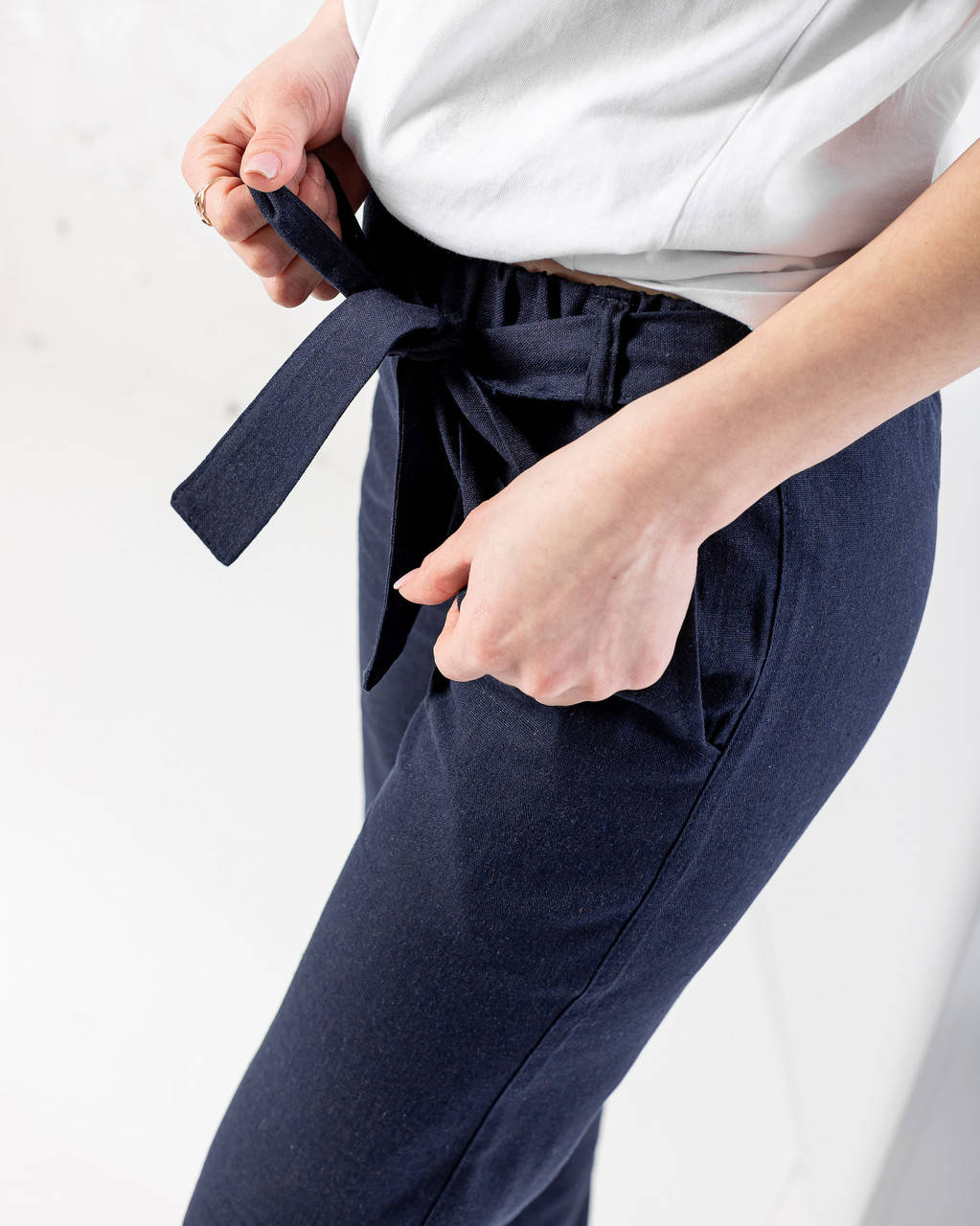 

Брюки женские №384С лён синие XL, Синий