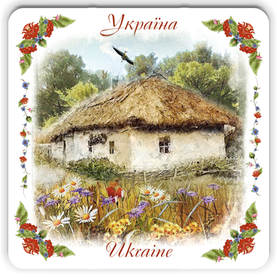 

Подставка под чашку (костер) "Україна" - "Хата з вишневим цвітом" 10 10 см