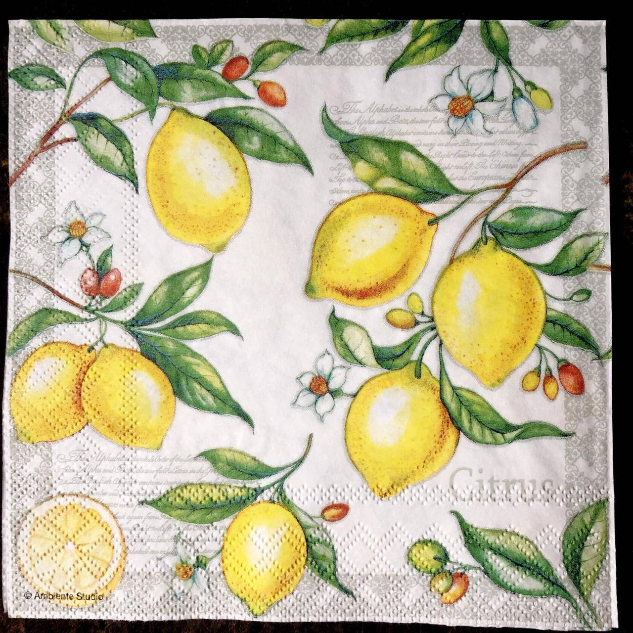 

№ 32 Салфетка для декупажа или сервировки стола "Лимоны". 33х33