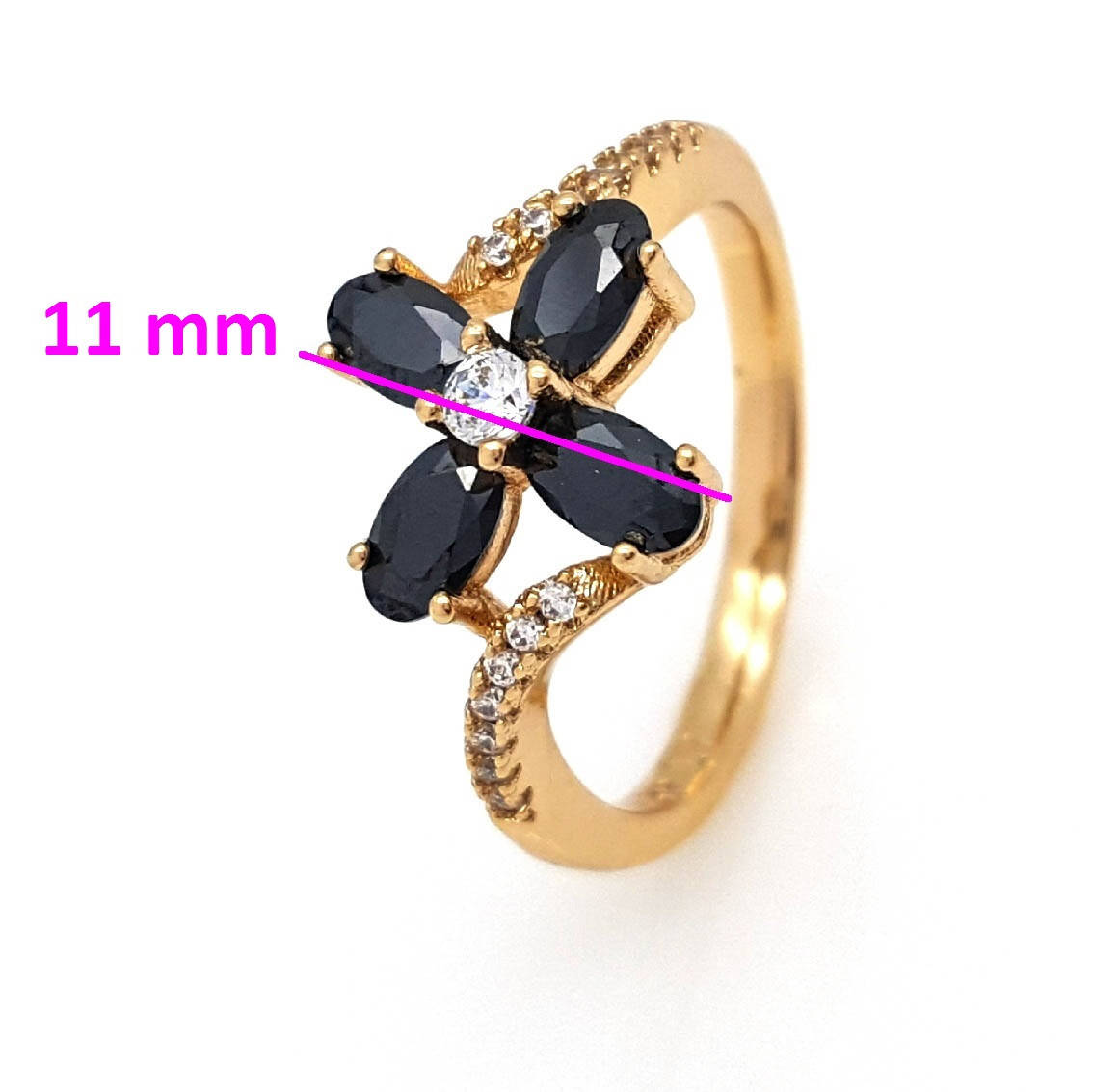 

Кольцо четырехлистниками с черным цирконием, p. 17, p. 18, р. 19, р. 19,5, позолота Xuping 18К