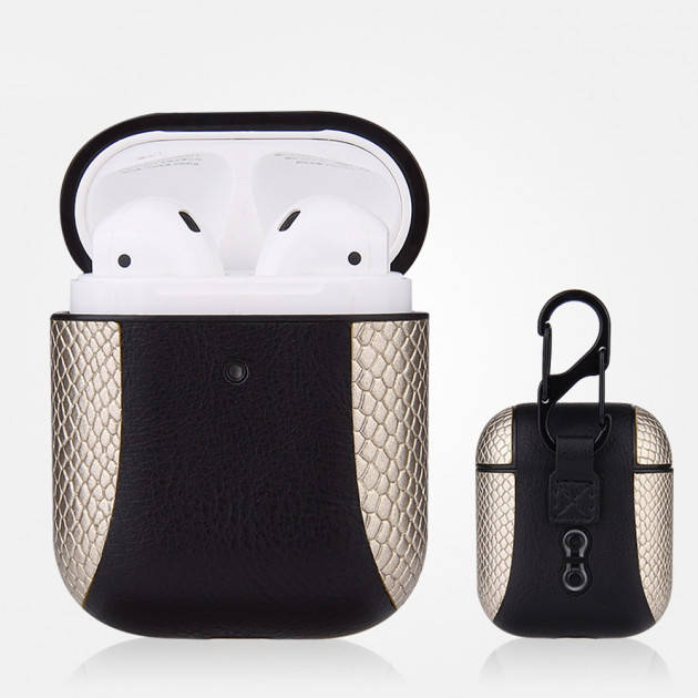 

Чехол для наушников Apple AirPods 2 / 1 Alitek Snake + карабин Gold/Black, Черный