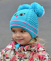 Шапка дитяча Arctic р. 46-52 см демісезонна для дівчинки 1-4 роки із зав'язками 030-Пташка бірюзова