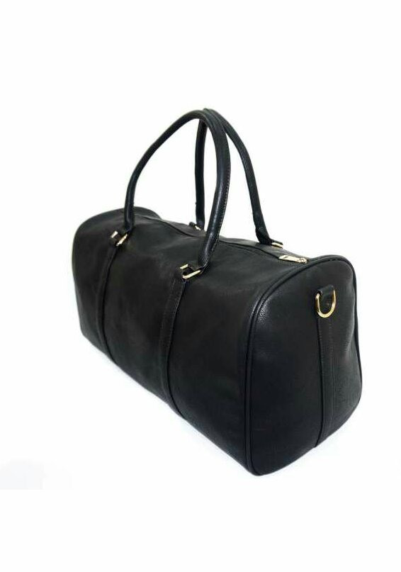 Сумка дорожня зі шкірозамінника зручна містка для поїздок на блискавці з двома ручками чорного кольору, фото 1