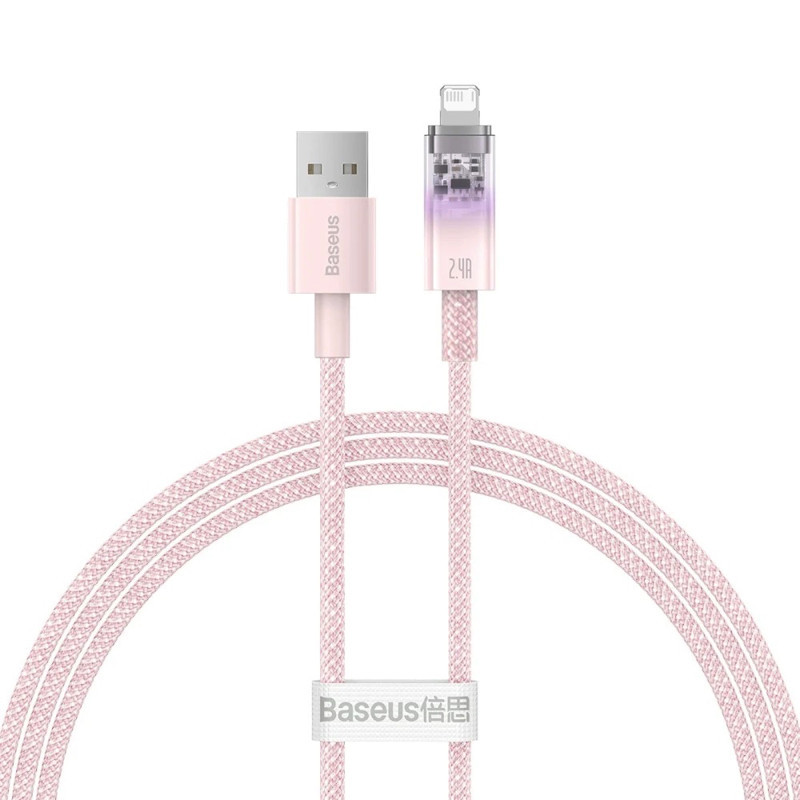 Кабель Baseus Explorer Series Fast Charging Cable with Smart Temperature Control USB to iP 2.4A 1m Pink AllInOne, фото 1
