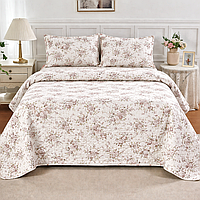 Комплект покривало 200×230 см стьобане з наволочками 50×70 см муслін-жатка євро Білий з бежевим