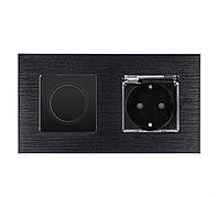Роторный диммер с розеткой и крышкой IP44 WALLPAD 16А 230В, с заземлением, шторки, черный, алюминий