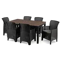 Комплект садових меблів MEBEL ELITE ARGOS 160-260*90 см Горіх та 6 кріслел FRESNO Чорний