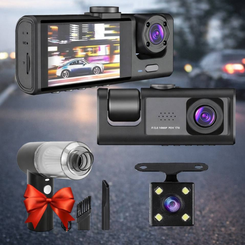 Відеореєстратор, 3 камери, 1080P + Автомобільний пилосос Vacuum cleaner / Реєстратор в машину / Автореєстрато, фото 1