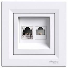 Розетка комп'ютерна RJ45 cat5e UTP + телефонна RJ11 Schneider Electric Asfora Білий EPH4900121