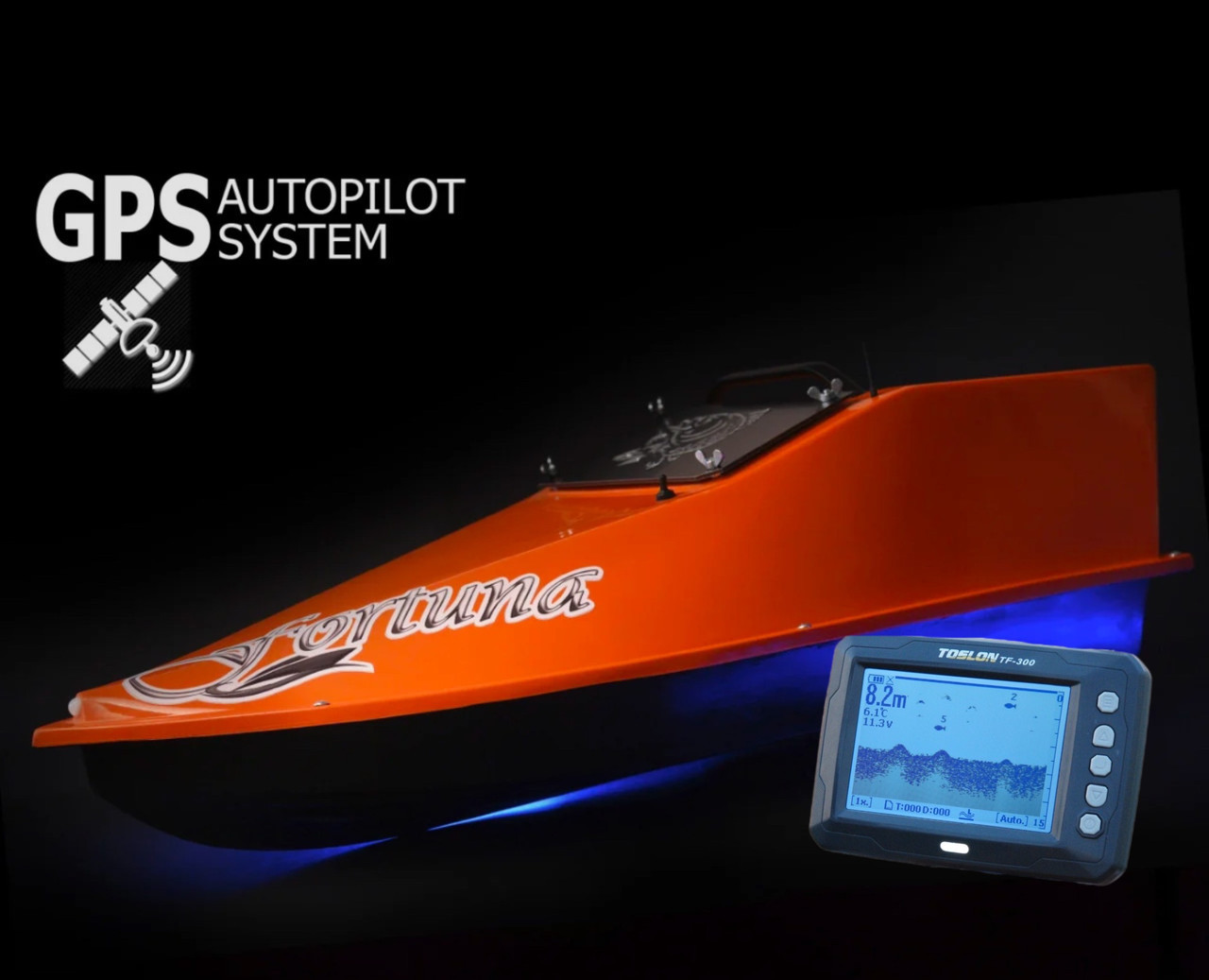 GPS (Maxi Cortex), Ехолот Toslon TF300, Професійний кораблик Фортуна (45000 mAh) Оранжевый, фото 1