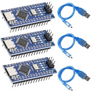 Нано V3.0 Плата с микроконтроллером ATmega328P/CH340G 5V 16m, USB C порт, 3 шт. USB кабеля для Arduino IDE/PWM/SPI