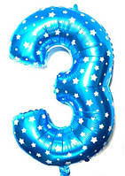 Якість! Куля фольгована для Декору приміщення Цифра "3", Блакитний, висота 65 см