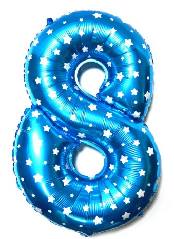 Якість! Повітряна куля із фольги для Прикраси зали Цифра "8", Блакитний, висота 65 см