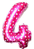 Якість! Фольгована повітряна куля Цифра "4", Рожева, висота 65 см