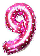 Якість! Повітряний фольгований шар для Декору Цифра "9", Рожевий, висота 65 см