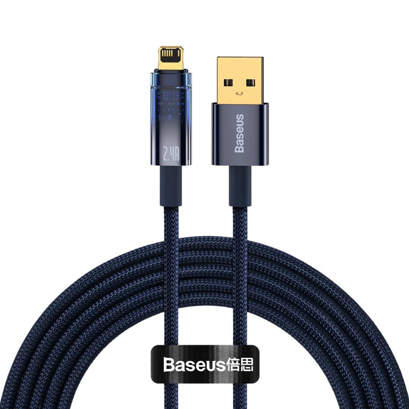 Кабель Baseus Explorer Series Auto Power-Off Fast Charging Data Cable USB to IP 2.4A 1m Blue :BRASIL:, фото 1